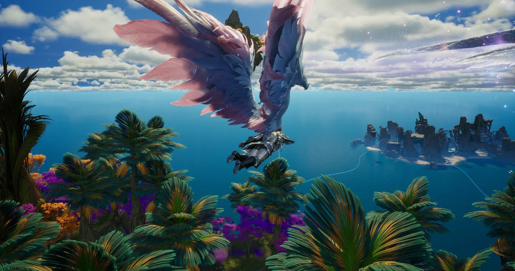 AION 2 key art — Daeva flying over the battlefield sky